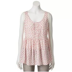 LC LAUREN CONRAD Polka Dot Lace-Trim Babydoll Tank XS